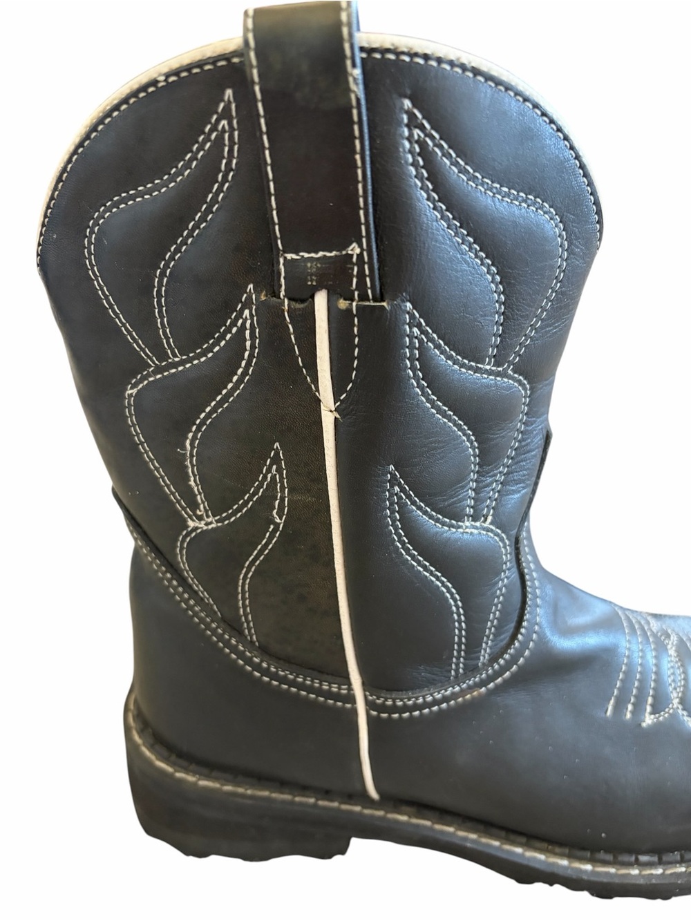 VINTAGE JOHN FLUEVOG F SHOE COWBOY BLACK LEATHER FLAME BOOT 8.5 WESTERN - Picture 6 of 11